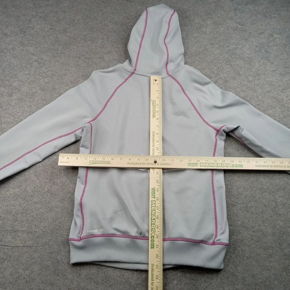 Nike Hoodie Womens Medium Gray Therma-Fit Full Zip Fleece Pink Trim 484953-013